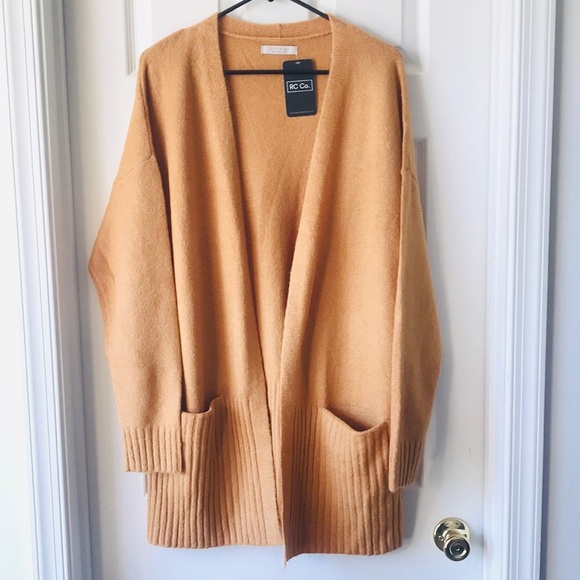 Active USA Sweaters - Mustard Ribbed Accent Open Front Cardigan